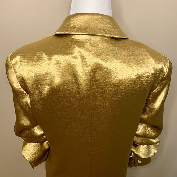 Cinq a Sept Satin Kylie Blazer Size 2 Small Metallic Gold Notched Lapel - Picture 7 of 12